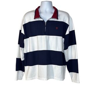 Izod Navy and White Striped Pullover with Red Accent